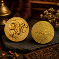 Aries (Mesh Rashi) Gold Plated Zodiac Coin – Rashi Sikka for Tijori, Purse &amp; Puja | Energized &amp; Siddh