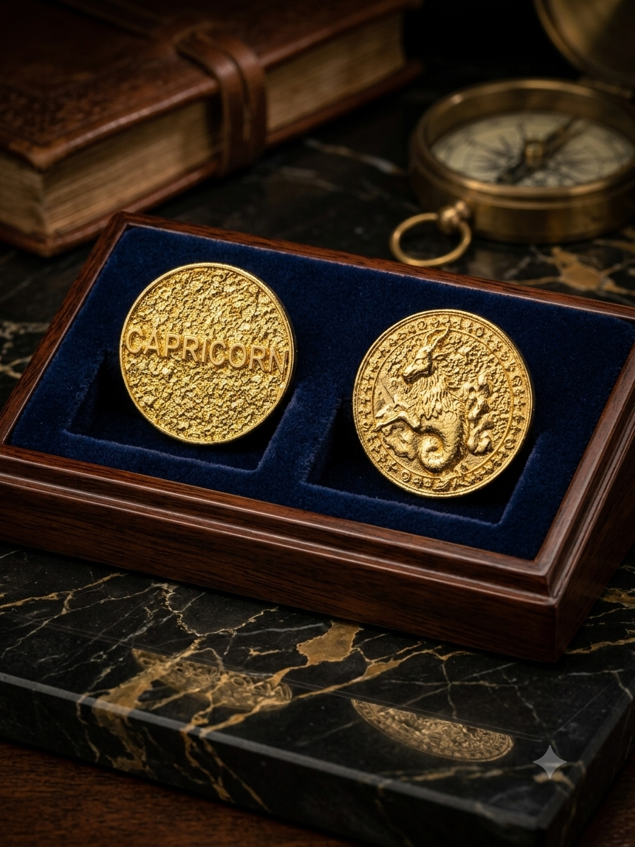 Capricorn (Makar Rashi) Gold Plated Zodiac Coin – Rashi Sikka for Tijori, Purse &amp; Puja | Energized &amp; Siddh