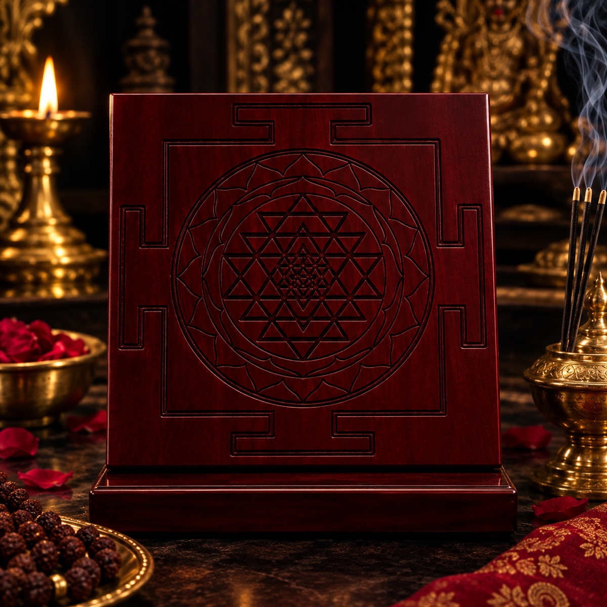 Lal Chandan Shri Yantra – Lalita Sahasranam Se Siddh | Vastu Dosh & Dhan Badha Nivaran | 100% Original Red Sandalwood