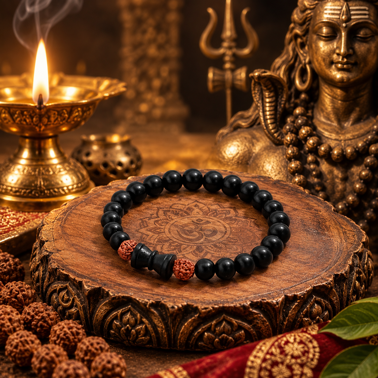 Karungali Rudraksha Damru Bracelet