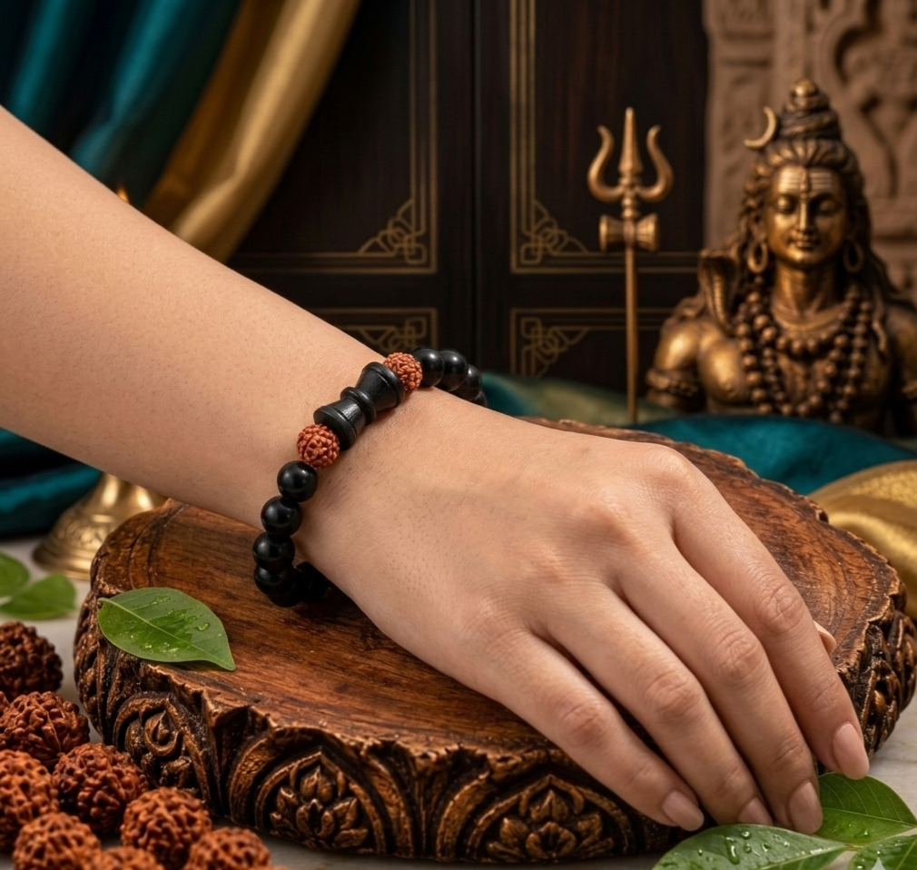 Karungali Rudraksha Damru Bracelet