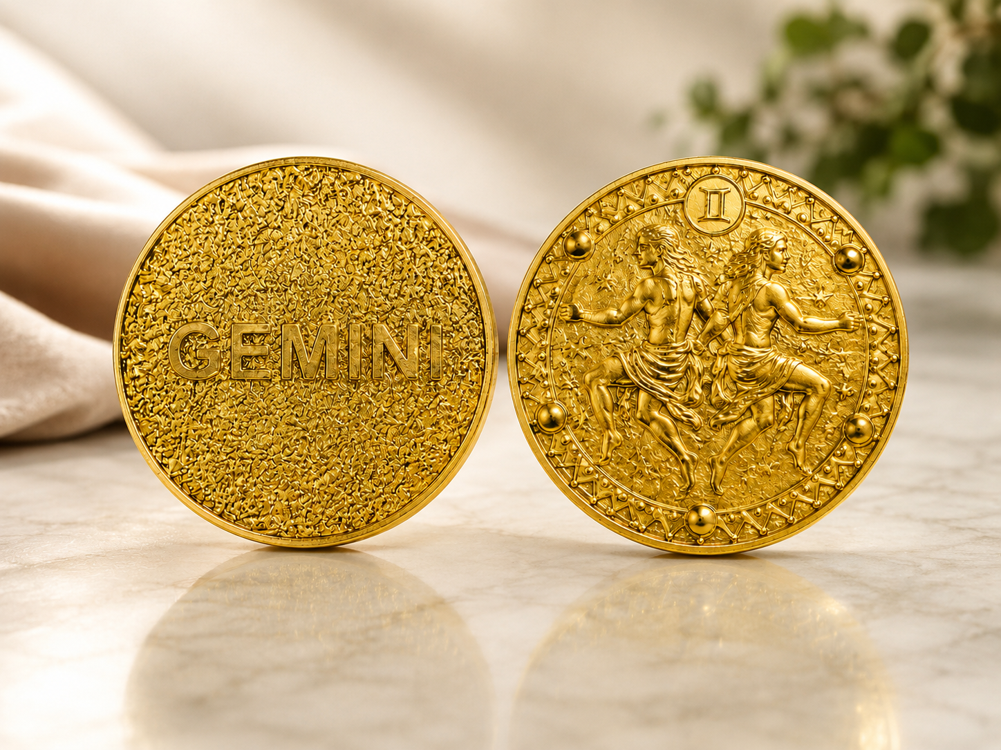 Gemini (Mithun Rashi) Gold Plated Zodiac Coin – Rashi Sikka for Tijori, Purse &amp; Puja | Energized &amp; Siddh