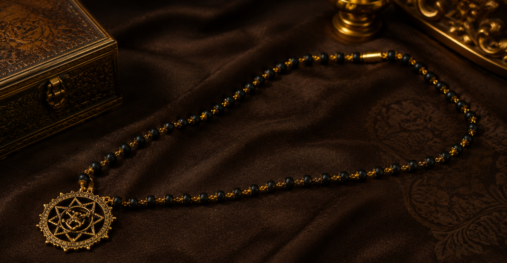 Karungali Mala with Hanuman Pendant – Gold Plated