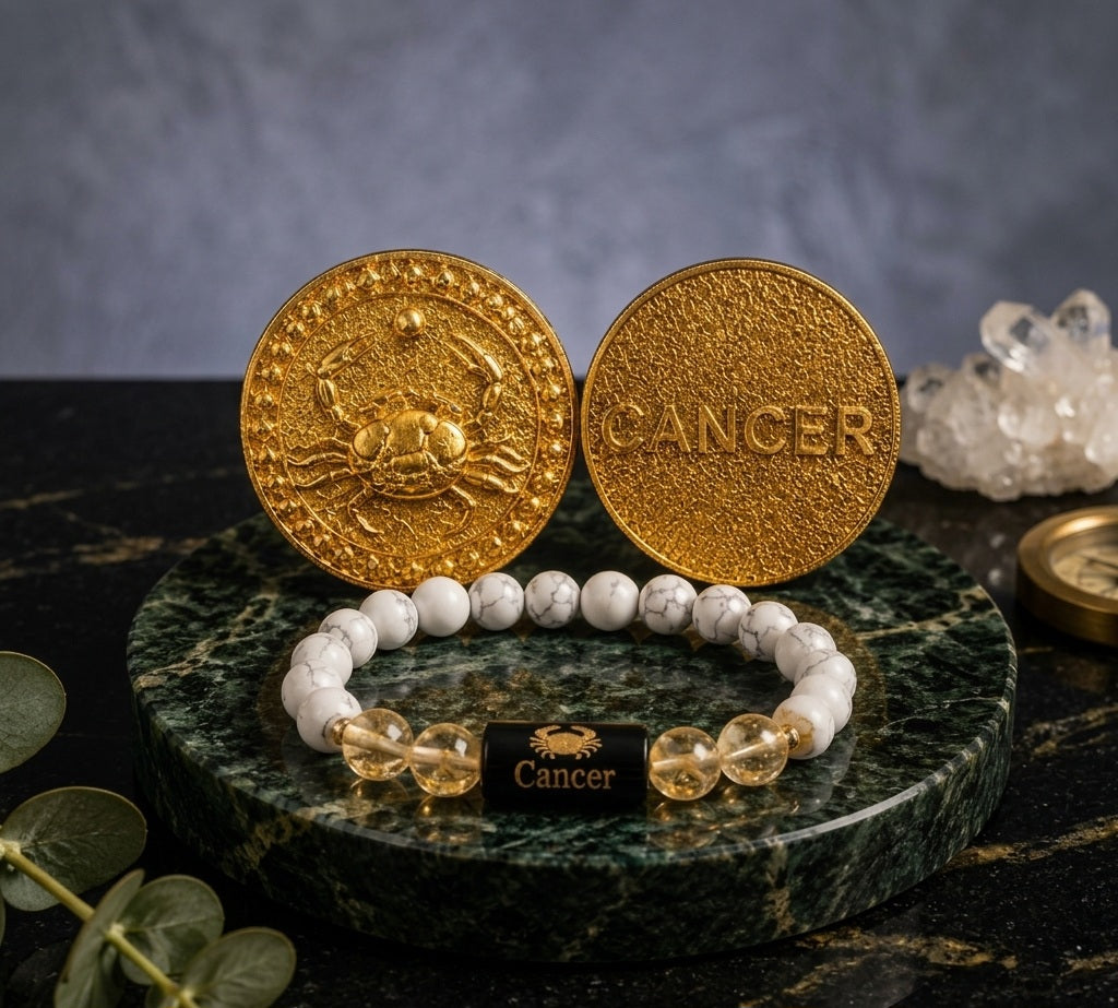 Cancer (Karka Rashi) Bracelet with FREE Gold Plated Cancer Zodiac Coin | Energized & Siddh