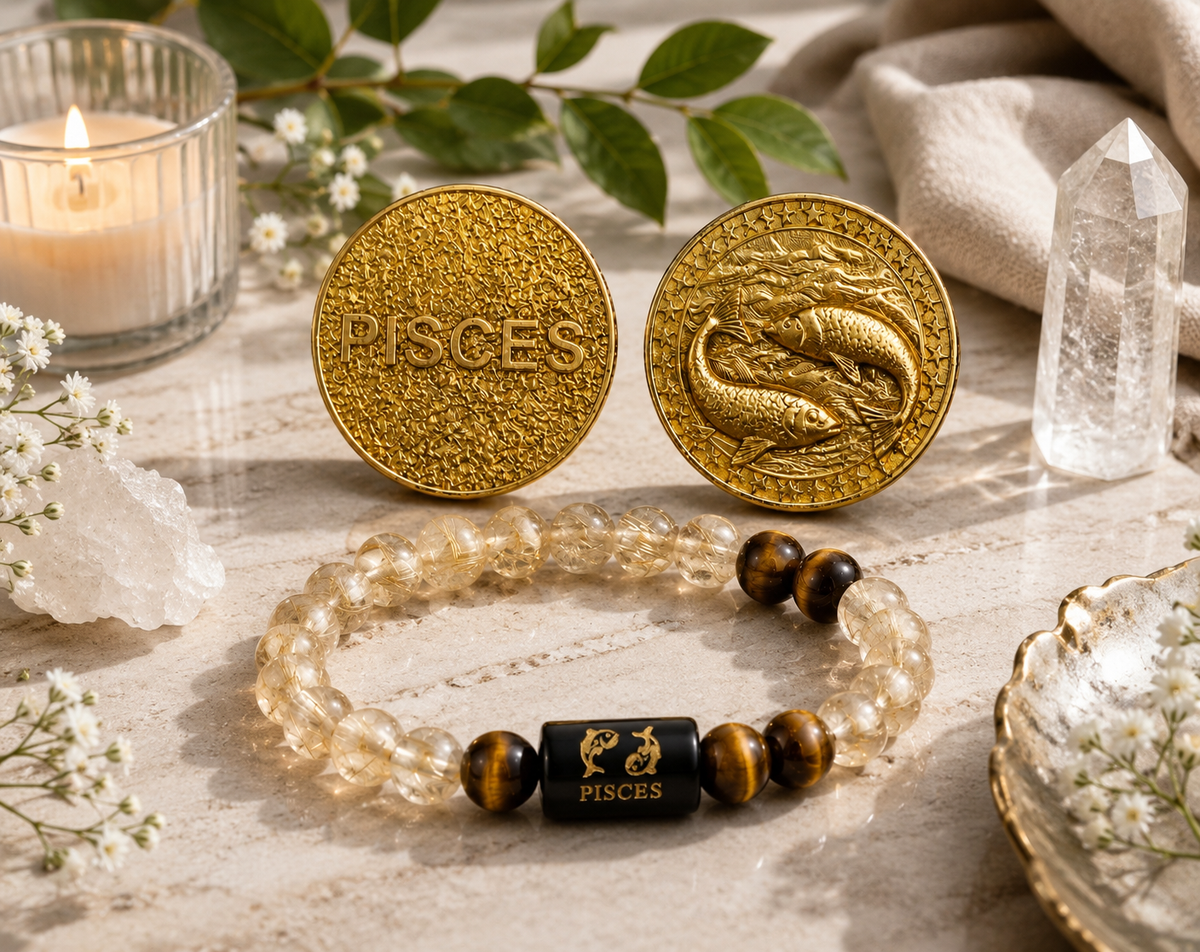 Pisces (Meen Rashi) Bracelet with FREE Gold Plated Pisces Zodiac Coin | Energized & Siddh