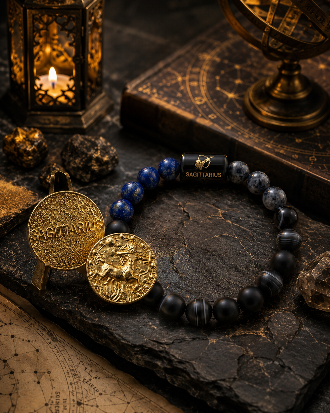 Sagittarius (Dhanu Rashi) Bracelet with FREE Gold Plated Sagittarius Zodiac Coin | Energized & Siddh