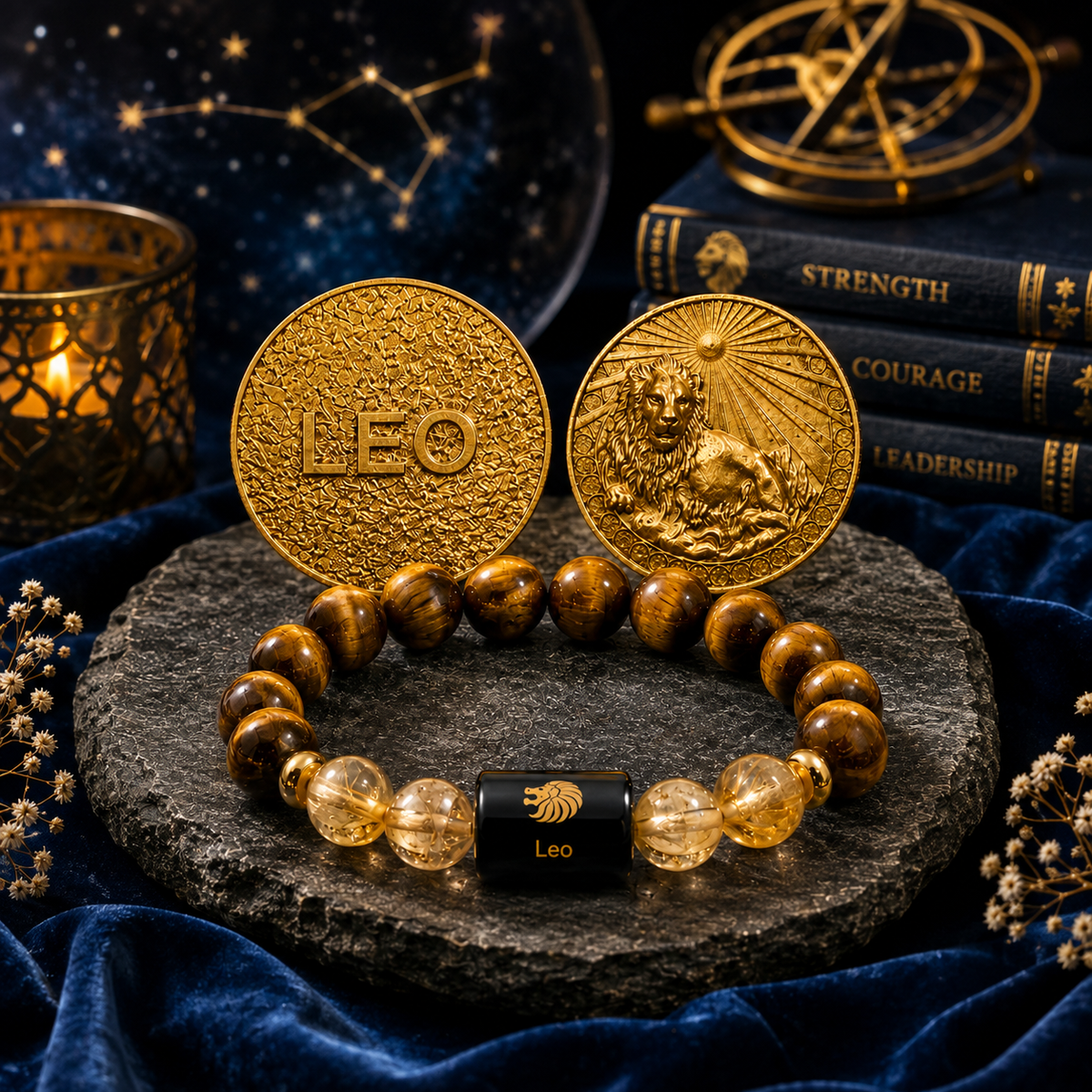 Leo (Simha Rashi) Bracelet with FREE Gold Plated Leo Zodiac Coin | Energized & Siddh