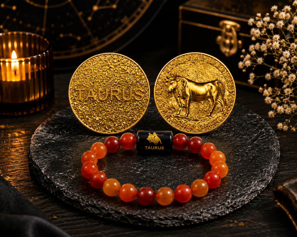 Taurus (Vrishabha Rashi) Bracelet with FREE Gold Plated Taurus Zodiac Coin | Energized & Siddh