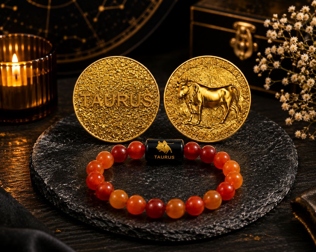 Taurus (Vrishabha Rashi) Bracelet with FREE Gold Plated Taurus Zodiac Coin | Energized & Siddh