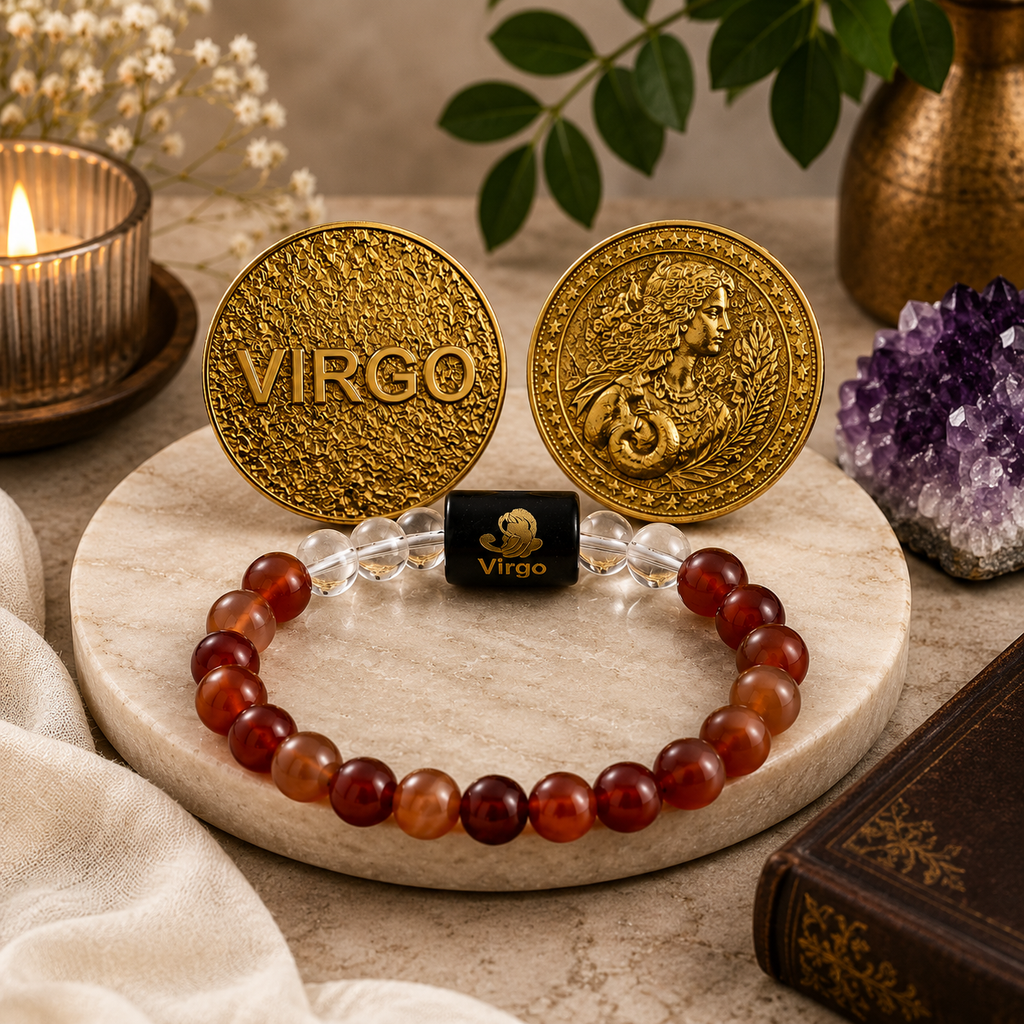 Virgo (Kanya Rashi) Bracelet with FREE Gold Plated Virgo Zodiac Coin | Energized & Siddh