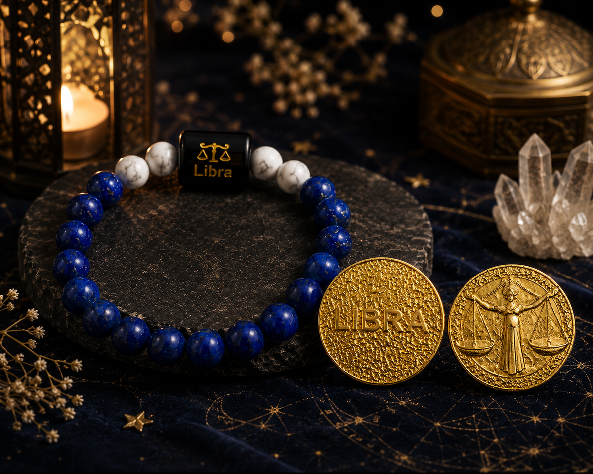 Libra (Tula Rashi) Bracelet with FREE Gold Plated Libra Zodiac Coin | Energized & Siddh