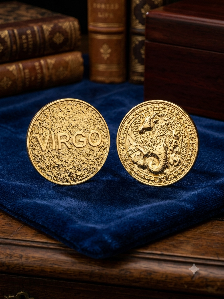 Virgo (Kanya Rashi) Gold Plated Zodiac Coin – Rashi Sikka for Tijori, Purse &amp; Puja | Energized &amp; Siddh